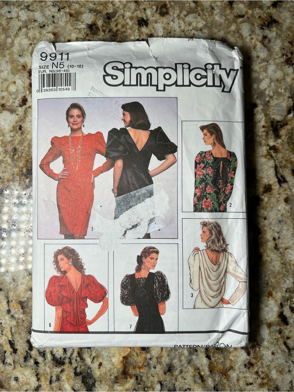 Vintage 1990 Simplicity 9911 Puff Sleeve Cocktail Dress Pattern 10-18